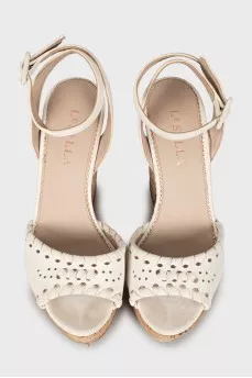 Perforated suede sandals