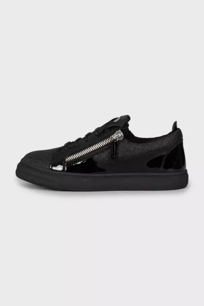 Men's shiny sneakers with patent leather inserts
