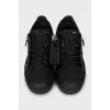 Men's shiny sneakers with patent leather inserts