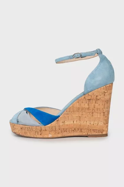 Suede high wedge sandals