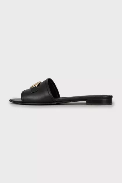 Leather slides with silver decor