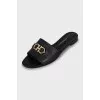 Leather slides with silver decor