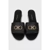 Leather slides with silver decor