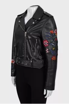 Leather jacket decorated with embroidery