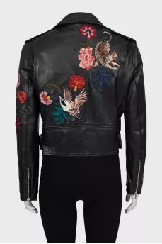 Leather jacket decorated with embroidery