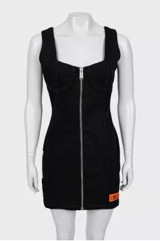 Denim dress with straps and tag