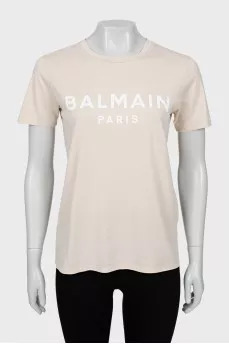 Beige T-shirt with brand logo