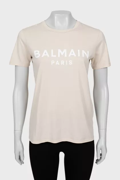 Beige T-shirt with brand logo