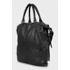Leather shopper with silver fittings