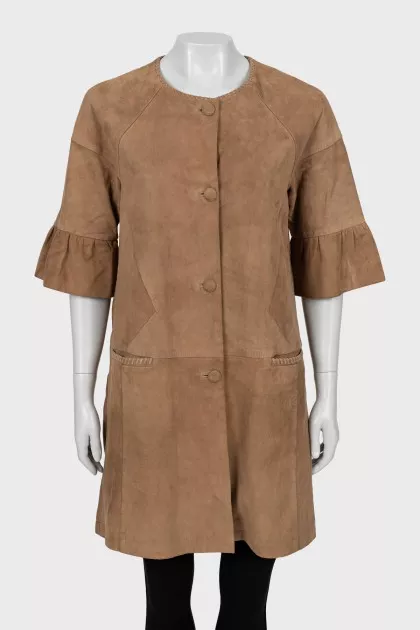 Short sleeve suede coat