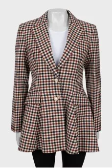 Fitted check wool jacket