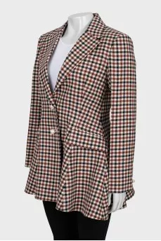 Fitted check wool jacket