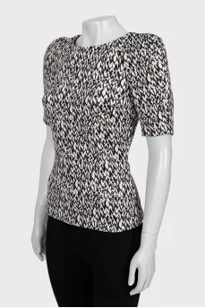 Printed blouse with accent shoulders
