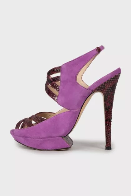 Suede and snakeskin sandals