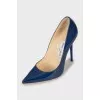 Blue patent leather high heels