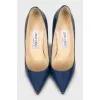 Blue patent leather high heels