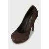 Brown suede high heels