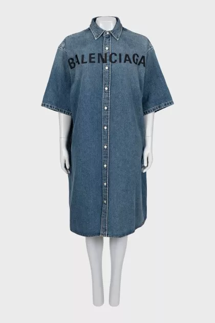 Denim dress with brand logo