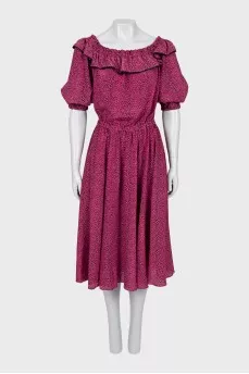 Printed silk fitted dress