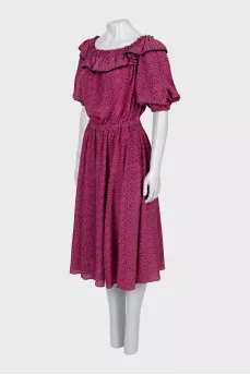 Printed silk fitted dress