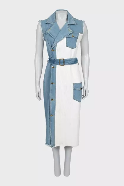 Combined maxi dress with belt