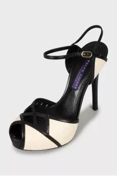 Black and white woven leather sandals