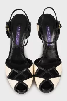 Black and white woven leather sandals