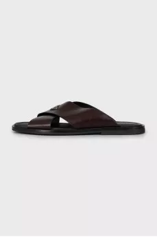 Men's leather flip-flops with brand logo