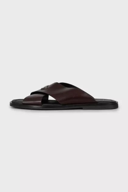 Men's leather flip-flops with brand logo