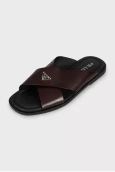 Men's leather flip-flops with brand logo