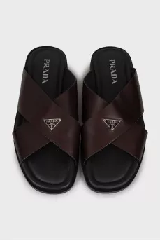 Men's leather flip-flops with brand logo