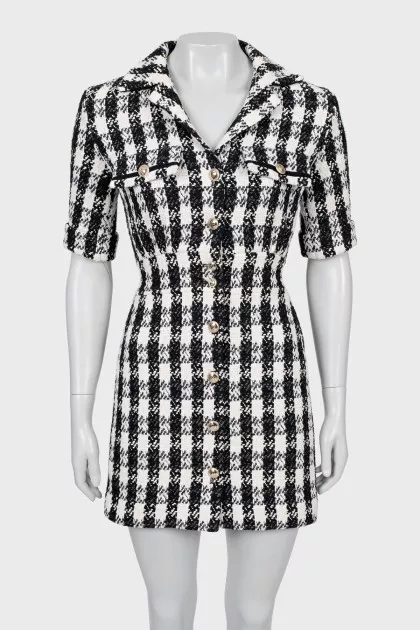 Tweed mini dress with buttons