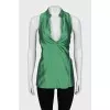 Green silk wrap blouse