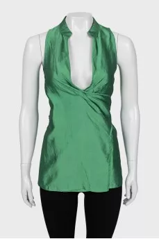 Green silk wrap blouse