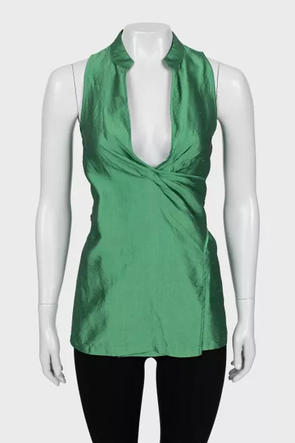 Green silk wrap blouse