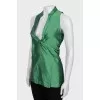 Green silk wrap blouse