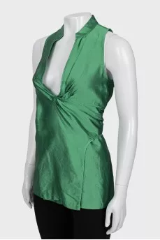 Green silk wrap blouse