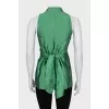 Green silk wrap blouse