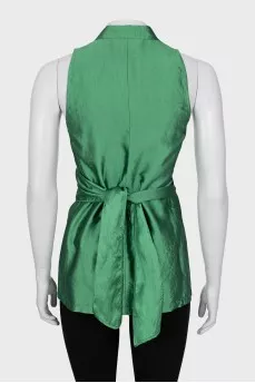 Green silk wrap blouse