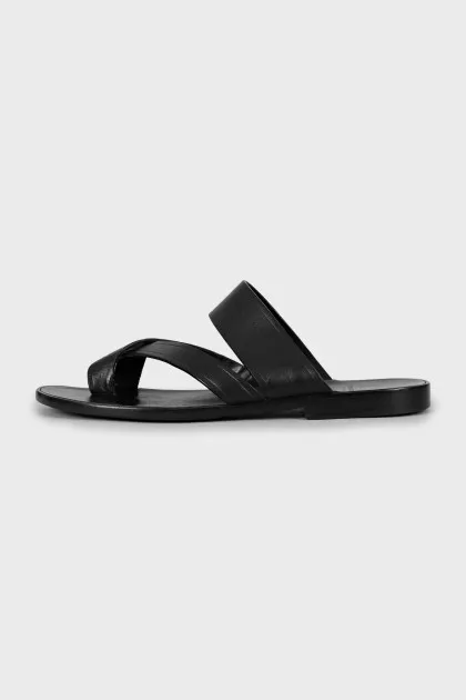 Men's leather flip-flops in black