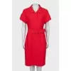Woolen red dress with a belt