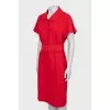 Woolen red dress with a belt