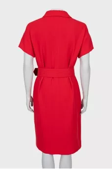 Woolen red dress with a belt