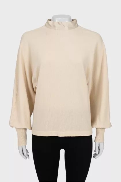 Wool and cashmere sweater with tie