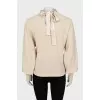 Wool and cashmere sweater with tie