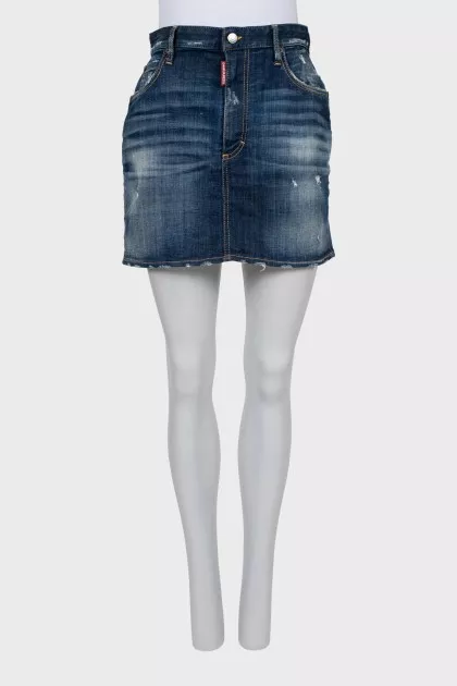 Distressed denim skirt