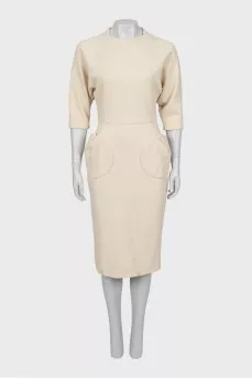 Wool dress with patch pockets
