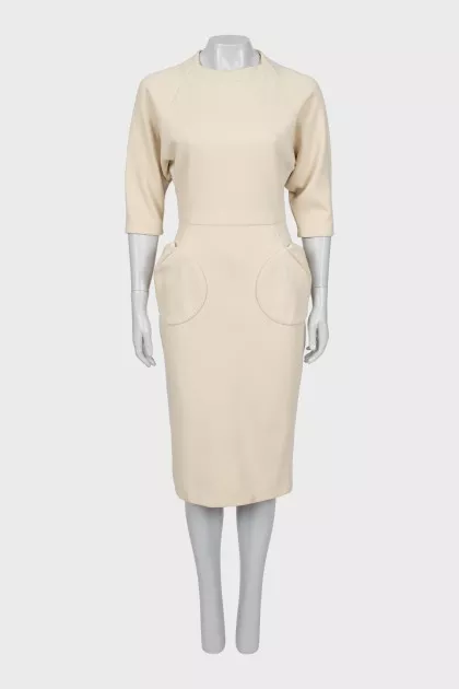 Wool dress with patch pockets