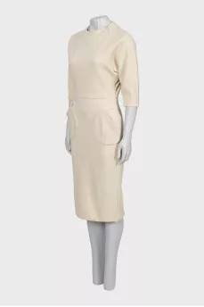 Wool dress with patch pockets