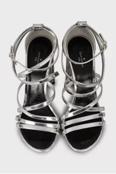 Silver heeled sandals with rhinestones